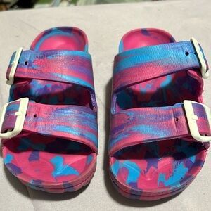 Birkenstock style sandels. Pink, purple and blue. Little girls